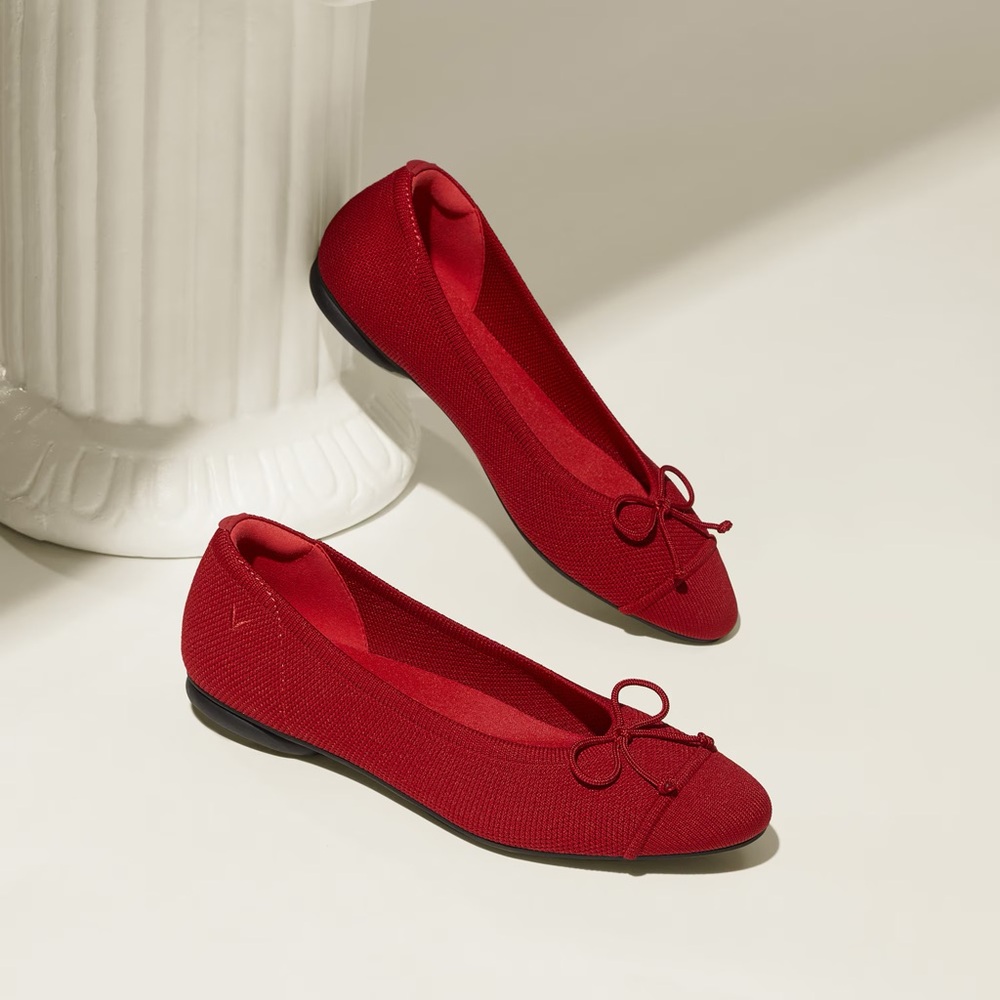 VIVAIA Almond Toe Bow Flats | Ruby Red | Size 37 / 6.5